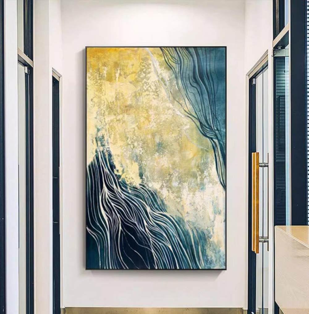 Toile murale de luxe peinte à la main avec grandes lignes abstraites épurées
