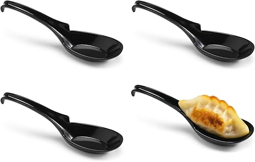 JapanBargain 4890 - Cucharas japonesas de sopa de ramen, juego de 4 cucharas de arroz asiáticas de melamina Pho Wonton, grado restaurante, 6.25