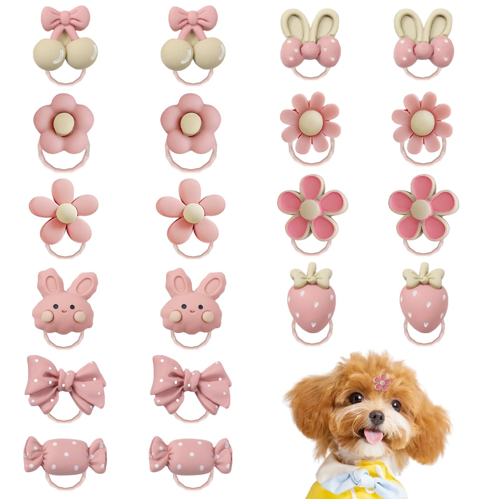 20 pezzi di graziosi elastici rosa per cani domestici, fiocchi per capelli per cani, fiocchi per capelli per cani di piccola taglia, accessori per cani, decorazioni per cerchietti per capelli per
