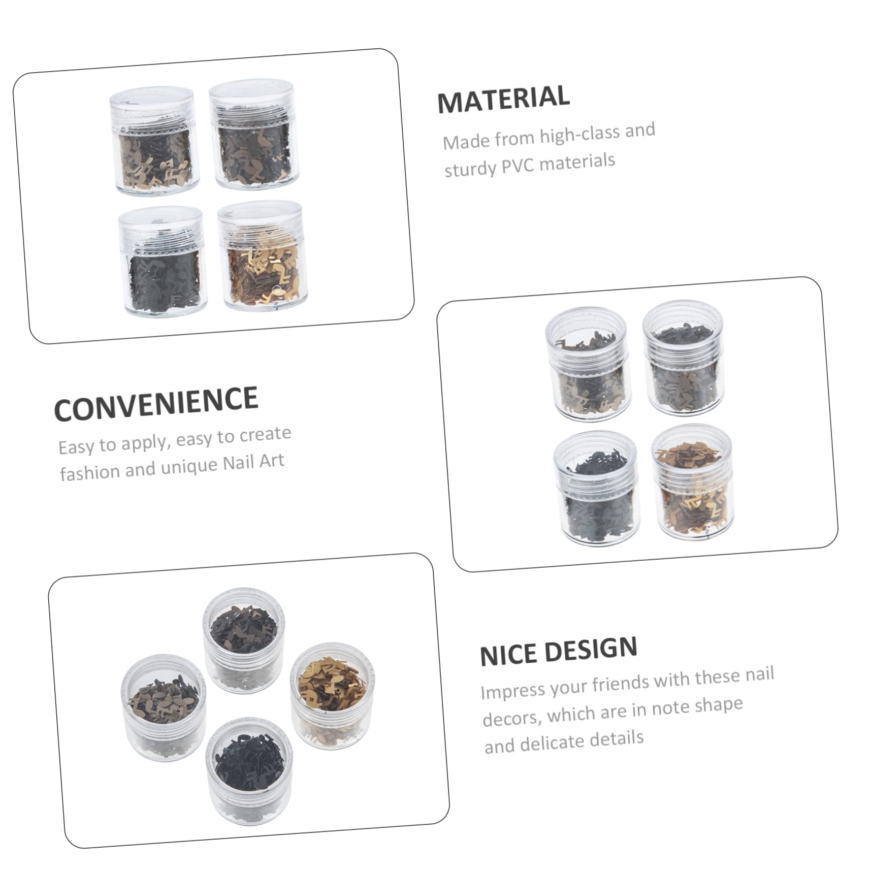 Healeved 4 Set Di Paillettes Per Unghie A Forma Di Nota Glitter Materiali in Pvc Resistenti Per Manicure 4 Scatole*4