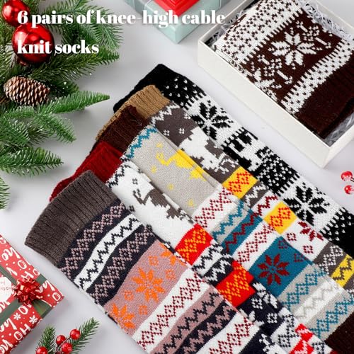 SATINIOR 6 Pairs Leg Warmers for Women Warm Winter Long Boot Socks Knit Thermal Sleeve Cable Socks for Party2