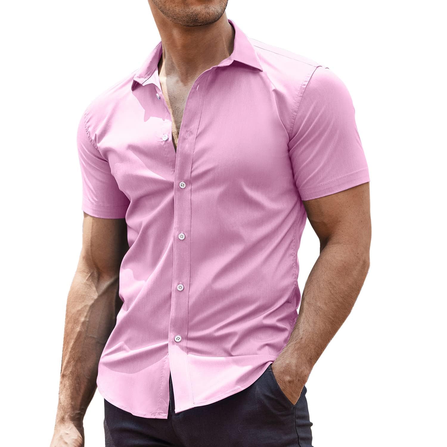 COOFANDY Men's Shirt Short Sleeve Summer Shirt Men's Shirt Short Sleeve Business Shirt Casual Shirt Short Sleeve Shirt Stretch Shirt Men XS-4XL