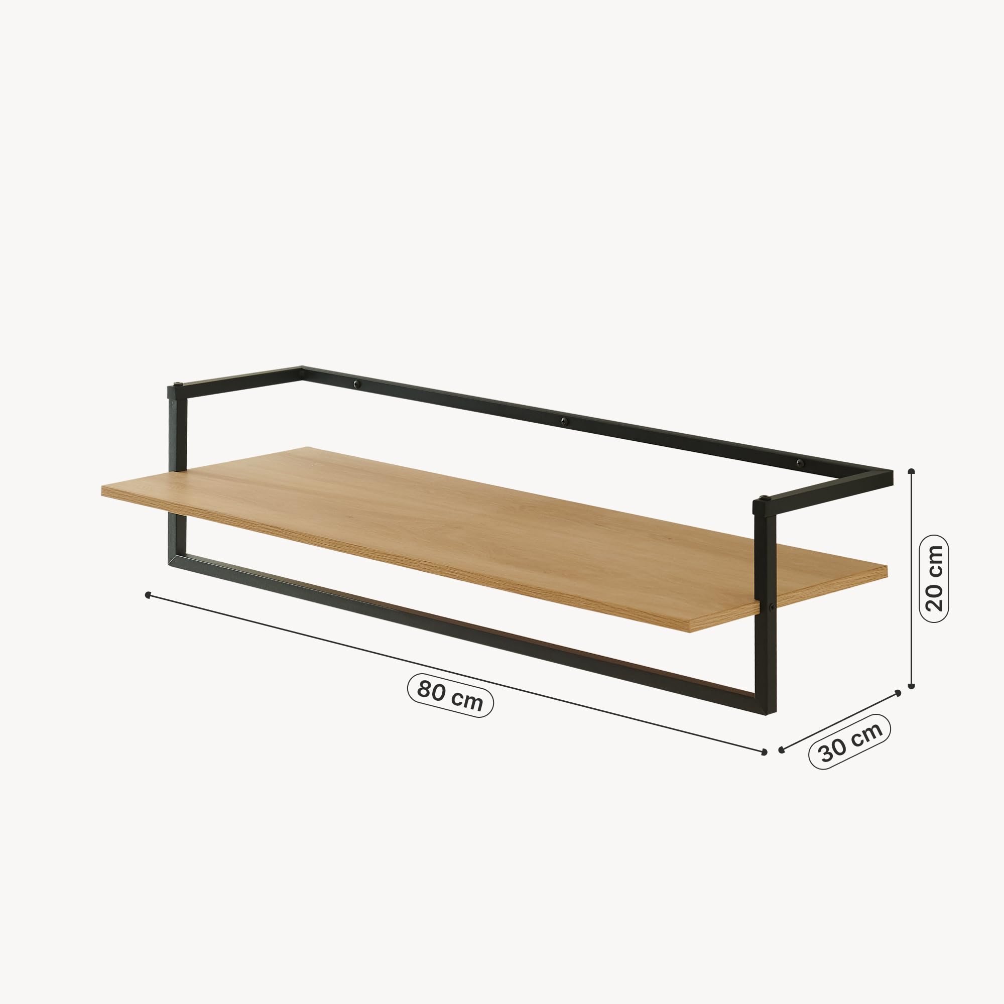 [en.casa] Perchero Pared con Estante Diseño Industrial para Entrada Oficina Colgador para Sombreros Chaquetas Bolsos Aglomerado Acero 80 x 30 x 20 cm - Efecto Madera/Negro