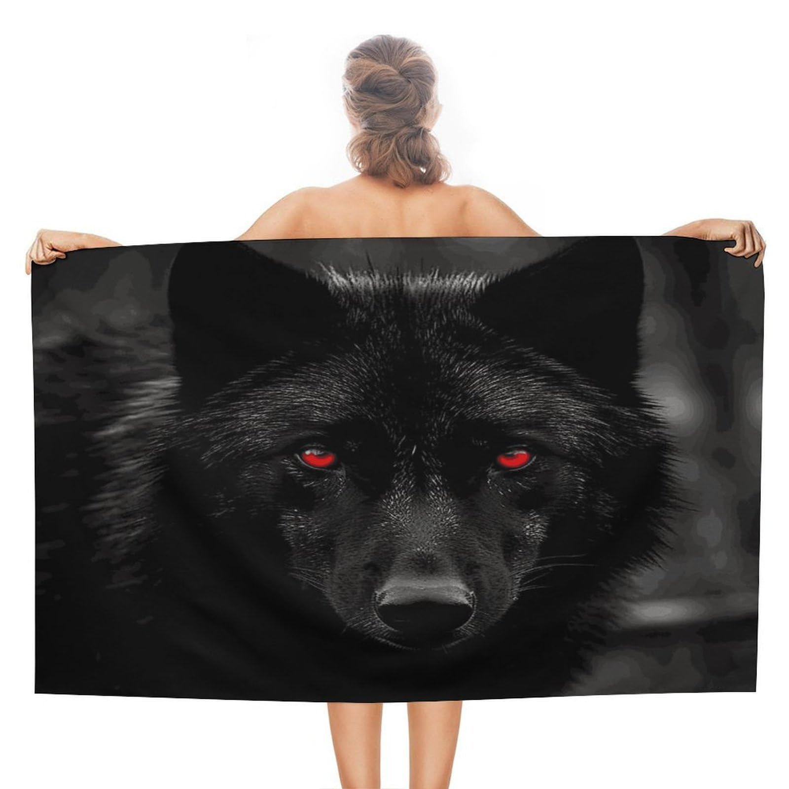 VstaDank Black Red Eyed Wolf Bath Towel Stylish Double-Faced Pile Travel Towel Soft Absorbent Beach Towel for Pool Swim Sports Camping Adults Gift 51X31 Inch