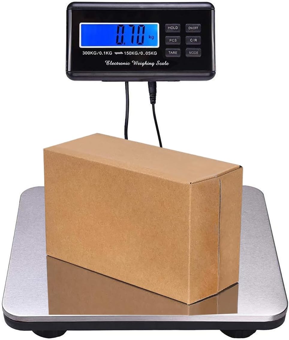 Gluckluz Shipping Scale Digital Postal Scale 300KG Load Electronic Stainless Steel Platform Scale Industry Weighing Scale with LCD Display/Tare/Hold/4 Modes for Package Luggage Post Office Warehouse