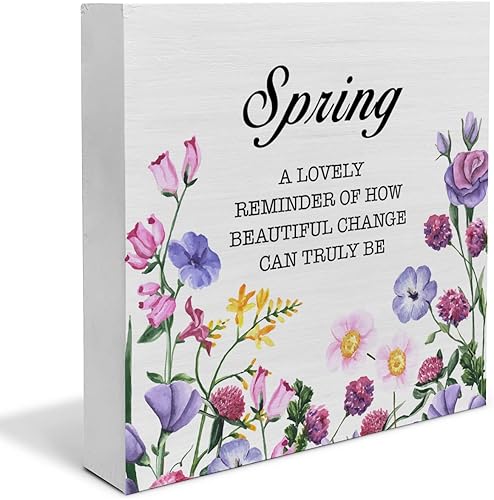 Miniatura 1 de YIDOU Cartel de madera para decoración de escritorio de jardín con cita de primavera, diseño de flores de primavera, decoración rústica para el hogar