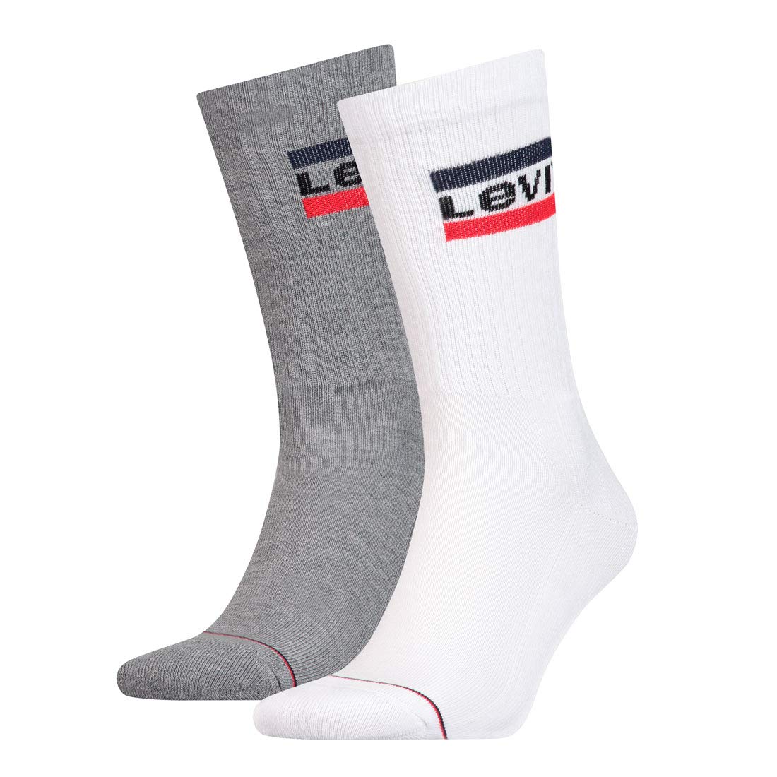 Levi's Men's Levis 144ndl Regular Cut Sprtwr Logo 2p Calf Socks Not Applicable, Multicolour (White/Grey 062), 35/38 (Manufacturer Size: 035)