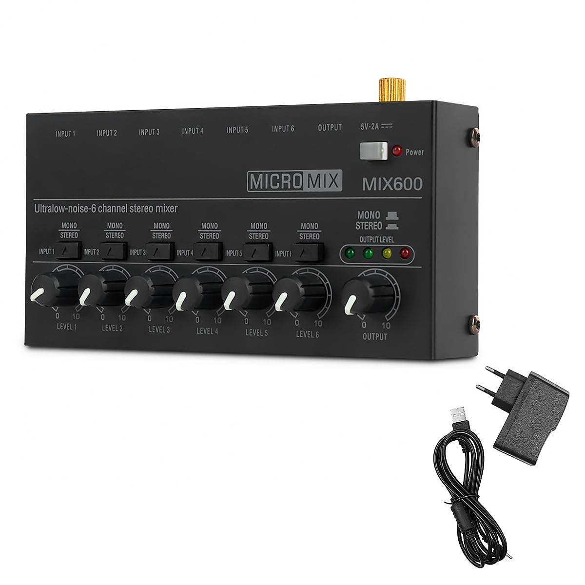Mezclador de sonido ultra compacto de metal de bajo ruido de 6 canales estéreo mezclador de línea para grabación en estudio doméstico en vivo