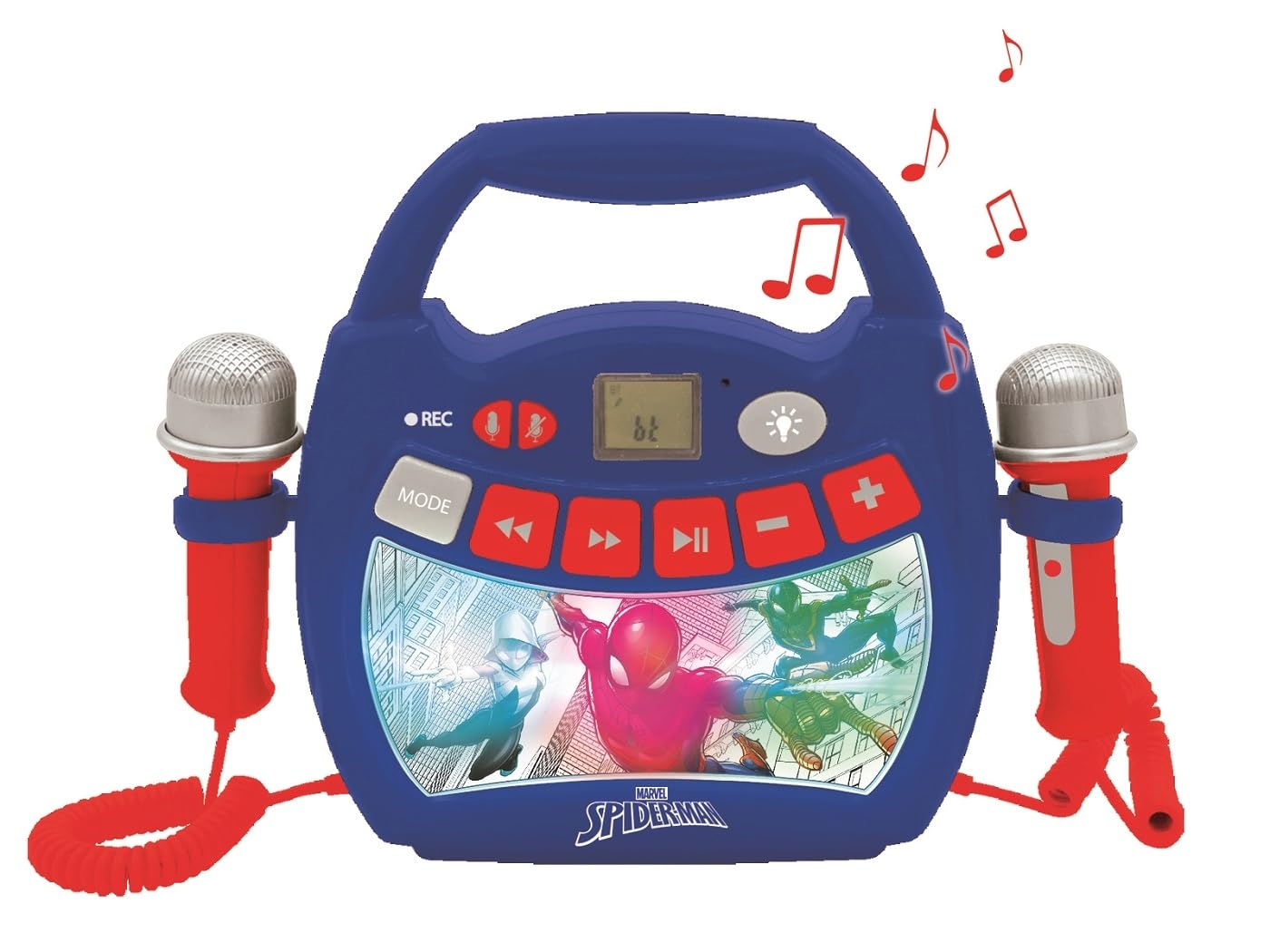 Lexibook Spider-Man Lettore Musicale Karaoke Portatile per Bambini Microfoni, Effetti di Luce Bluetooth Registrazione vocale e funzioni di Modifica, Blu, MP320SPZLXB