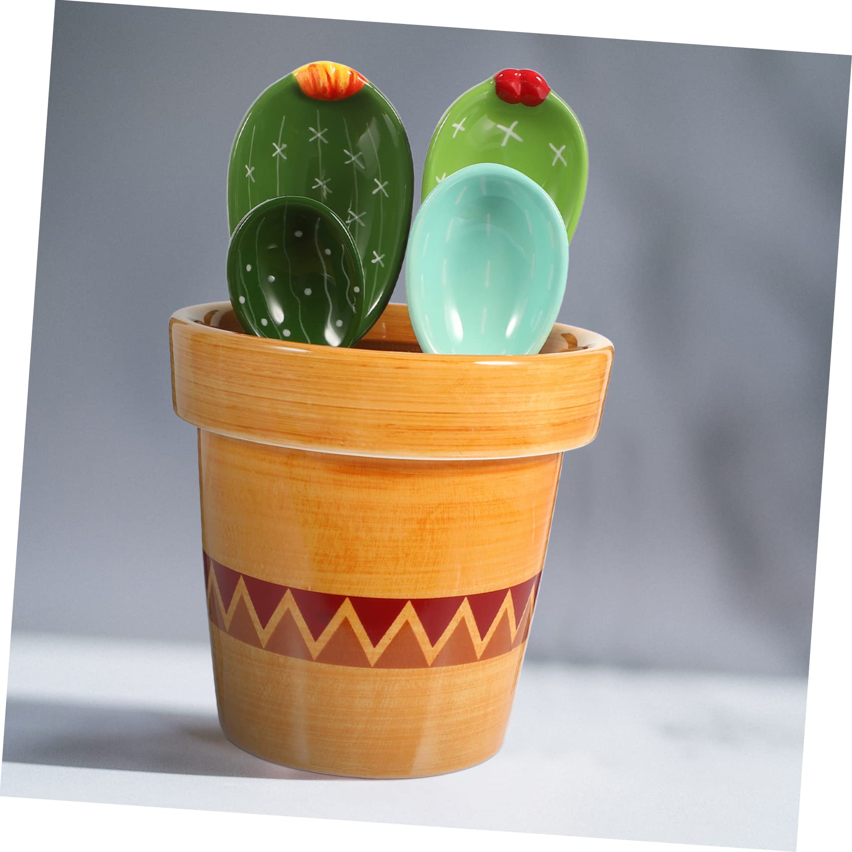 Cabilock 1juego Cuchara Medidora De Cerámica Forma De Cactus Soporte Juego Para Cocinar y Hornear Utensilios De Medición Decorativos y Funcionales