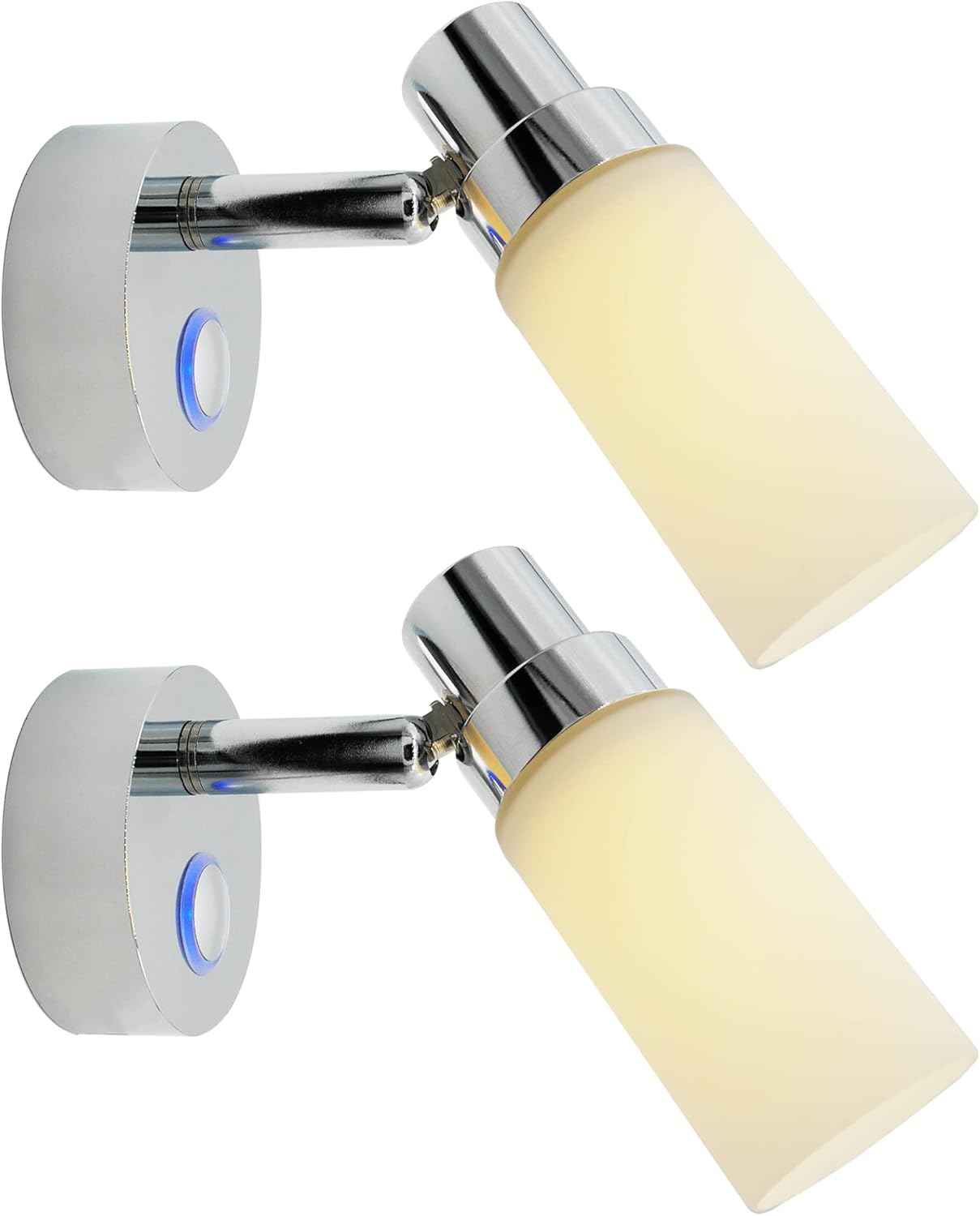 12 Volt RV Reading Lights, 12V/24V Dimmable Reading Light, 3000K Light, Cylinder Frosted Glass Polishing Finish LED Light, Aluminum with Sliver Finish, For Camper Trailer Interior Lighting 2Pack
