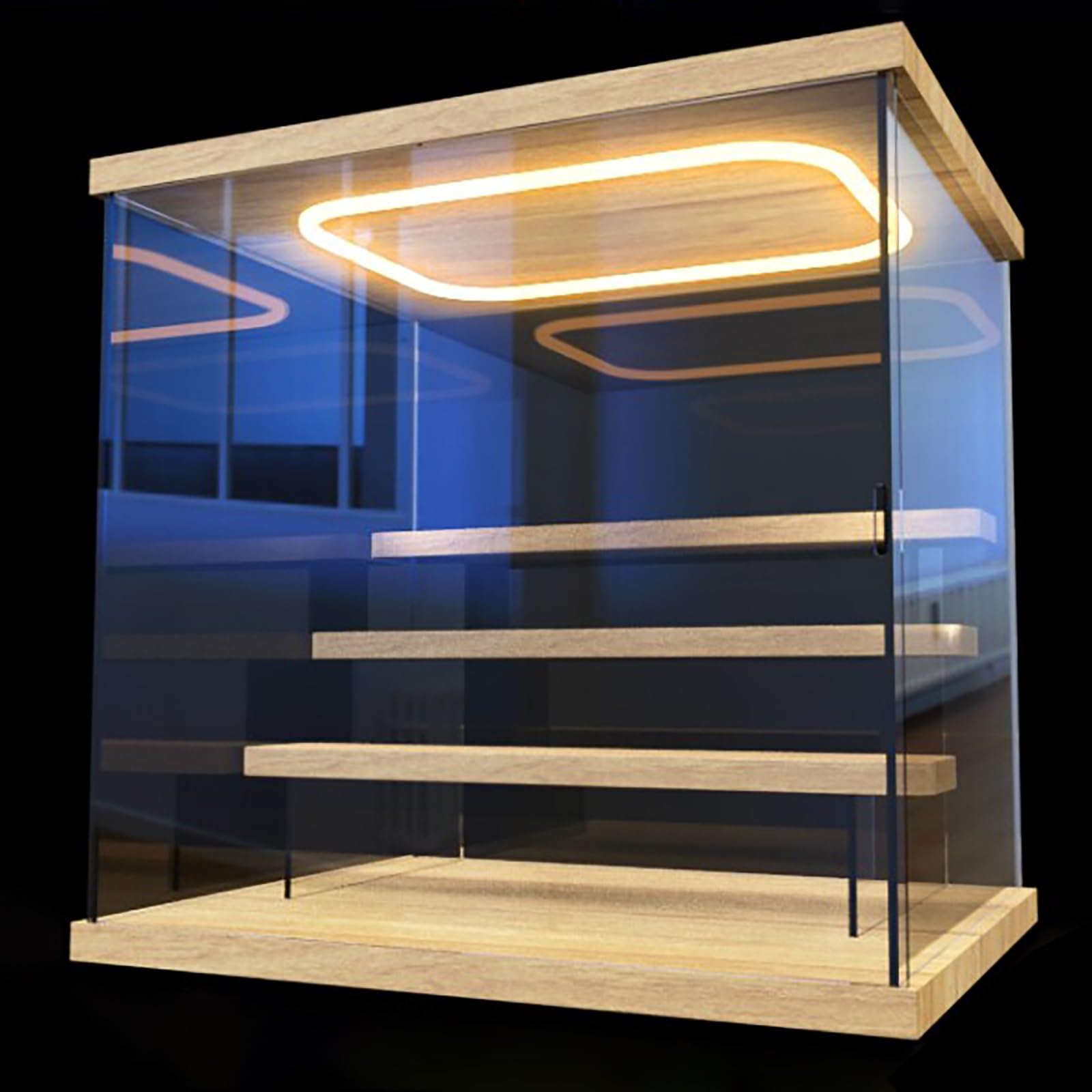 Clear Acrylic Display Case for Collectibles with Shelf, 320mm Long Stackable Acrylic Showcase with Lamp, Dustproof Acrylic Cube Display Boxes(4Tier-320x240x305mm/13x9x12in)