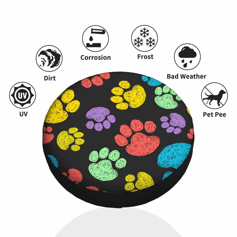 Fundas de neumáticos coloridas con estampado de patas para remolques, perros, cachorros, dibujos animados, estilo garabato, cubierta de neumático de repuesto para caravana, resistente a la