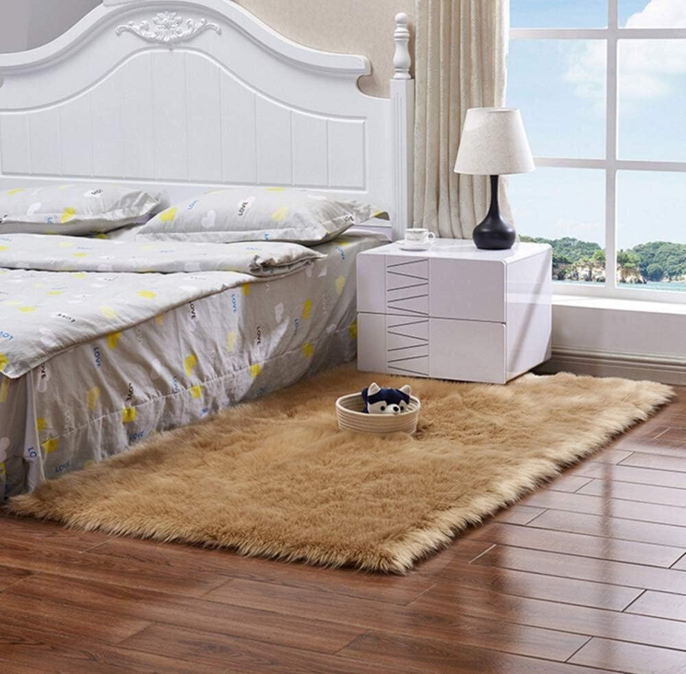 Monthly Faux Fur Brown Rug Soft Fluffy Rug Shaggy Rugs Faux Sheepskin Rugs Floor Carpet for Living Room Bedrooms Decor, 60x90 CM