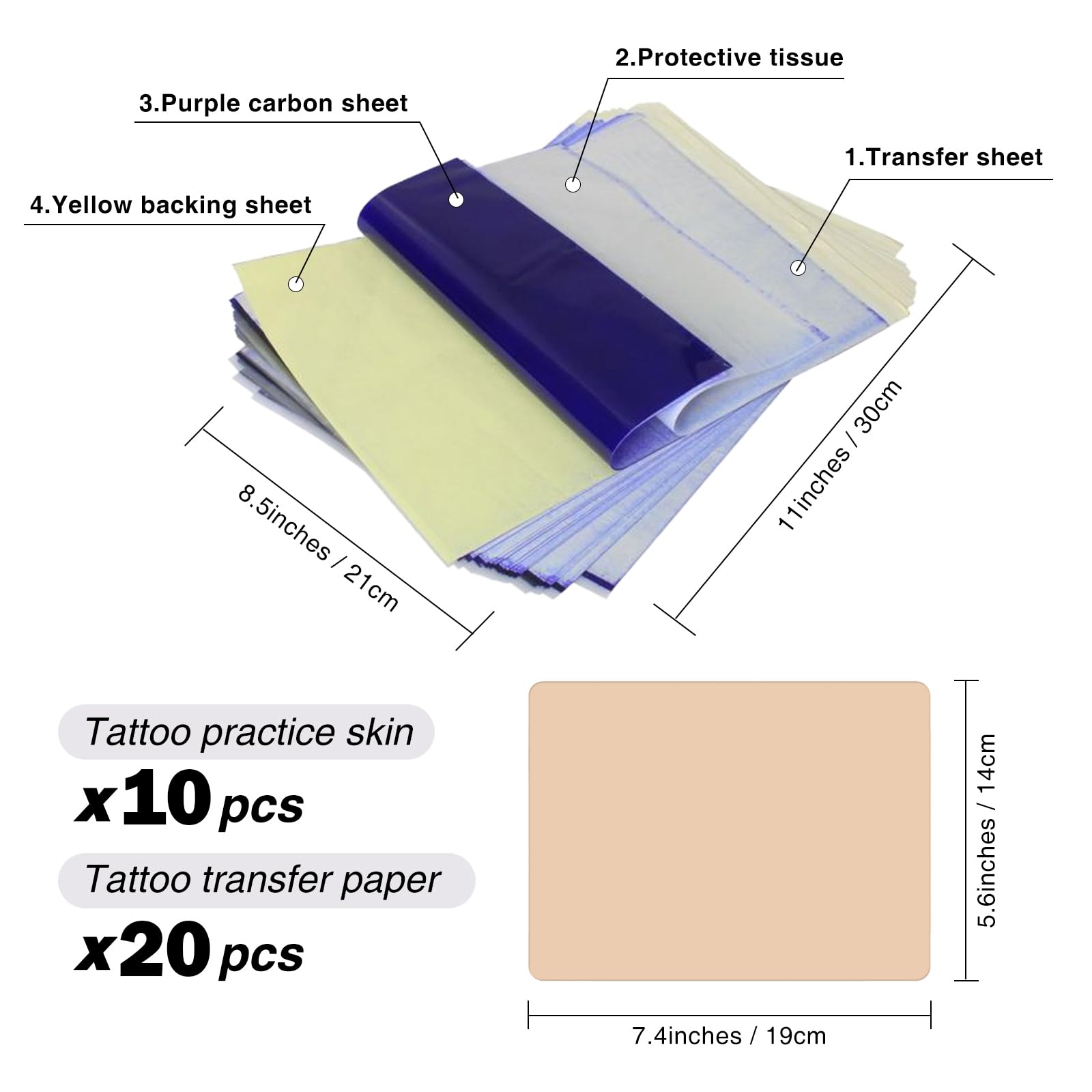 30pcs Tattoo Skin with Stencil Paper - LEAYOKA Including 10PCS Fake Skin and 20PCS Tattoo Stencil Paper for Supplies - Image 2