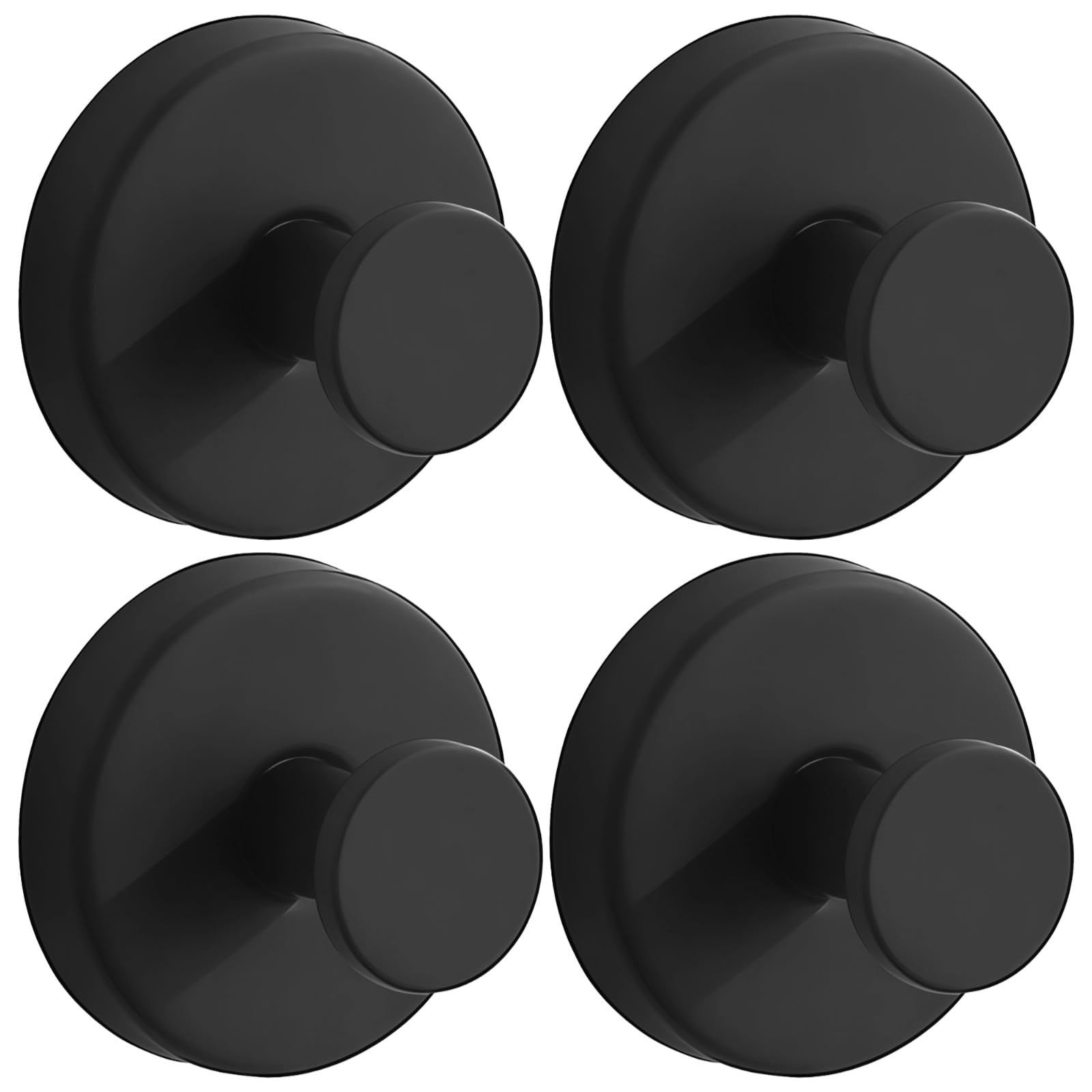 Packool Removable Hooks for Towel, Robe, Keys, Bags, No Drilling Required, Reusable Wall Hangers, 4 PCS Black Suction Cup Hooks, Stainless Steel Wall Hooks for Bathroom Kitchen