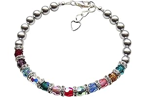 Personalized Mom's Birthstone Bracelet Up to 18 Engraved Birthstones / Grandma Birthstone...