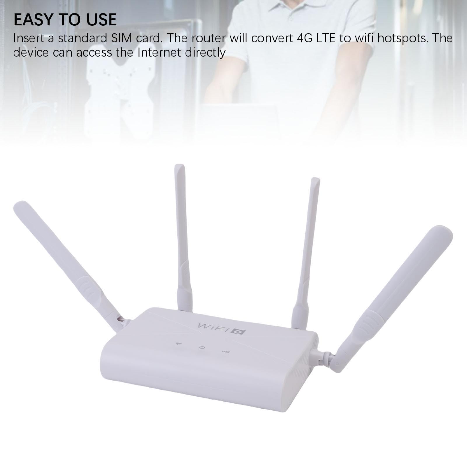 Tosuny Router 4G LTE WiFi6 2.4G CPE Hotspot 300Mbps, Modem Bezprzewodowy, | with SIM Card Slot, 4 Antennas, NanoSIM (Not Included), for Home, Office, Travel