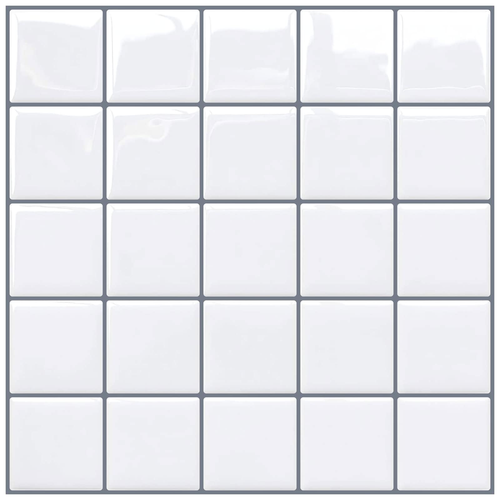 Paquete de 10 pegatinas de vinilo for azulejos de pared, multicolor, 25 x 25 cm(White and Grey)
