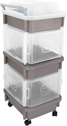 Miniatura 10 de Carrito de plástico de 3 niveles con asa y puerta, carrito de almacenamiento multifuncional para el hogar y la oficina (puerta superior, blanco)