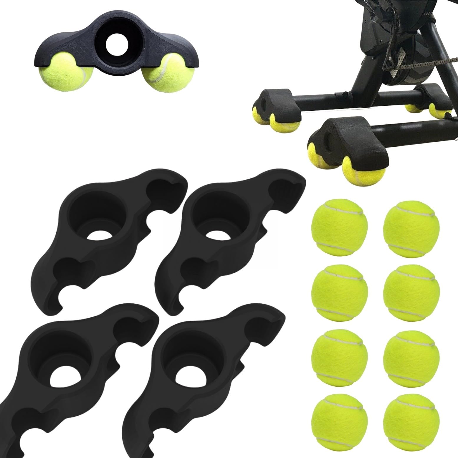4 Pack Indoor Cycling Snap Rocker Feet Adapters, Portable Rocker Plate Bike Trainer with 8 Pack Tennis Balls, Stability Accessories for Smart Bike Resistance Trainer Workout Cycling Equipment