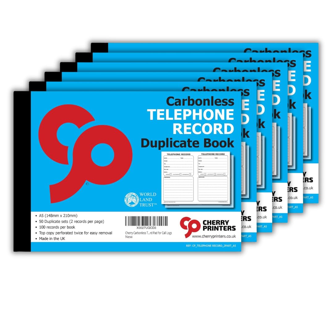 Cherry Printers | Telephone Record Duplicate Book A5 | 50 Sets | 6 Pack