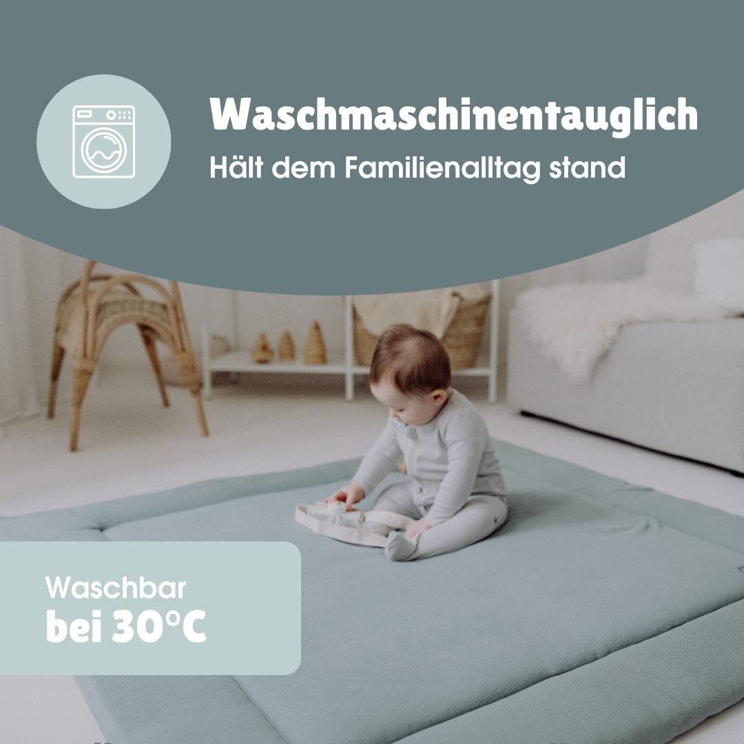 emma & noah Premium Baby Krabbeldecke, Extra Weich Gepolstert, Oeko-TEX - Frei von Schadstoffen, Bio-Baumwolle, Hochwertige Verarbeitung (Essential Beige, 120x120 cm)
