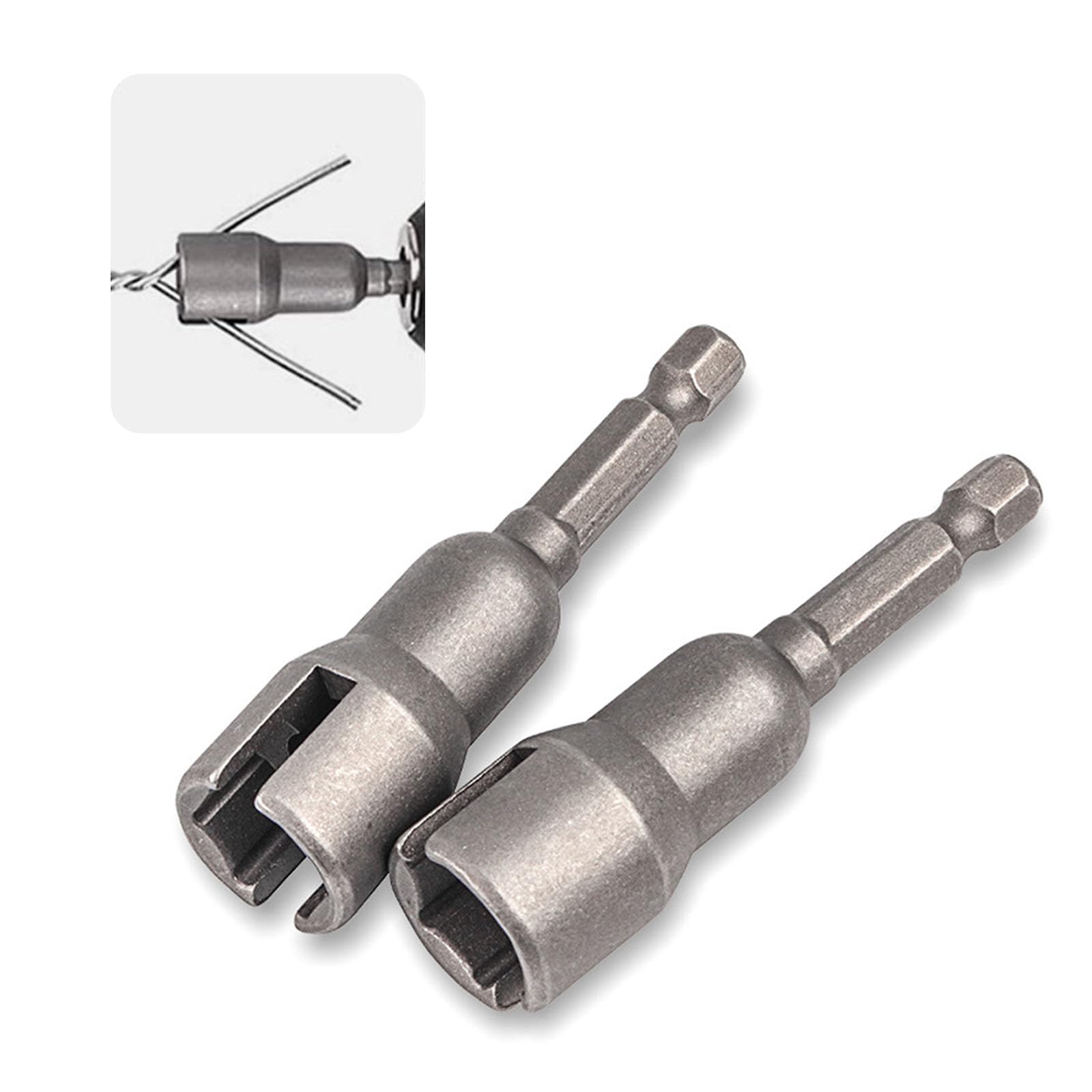 gunhunt 2 PCS Sloting Hexagonal Handle 1/4", Electric Screw Wrench Set, Slot Wrench, Wing Nuts Drill Bit Socket Wrenches Tool, for Wing-shaped Nuts, C-headic Hooks, Screw Hooks (Silver)