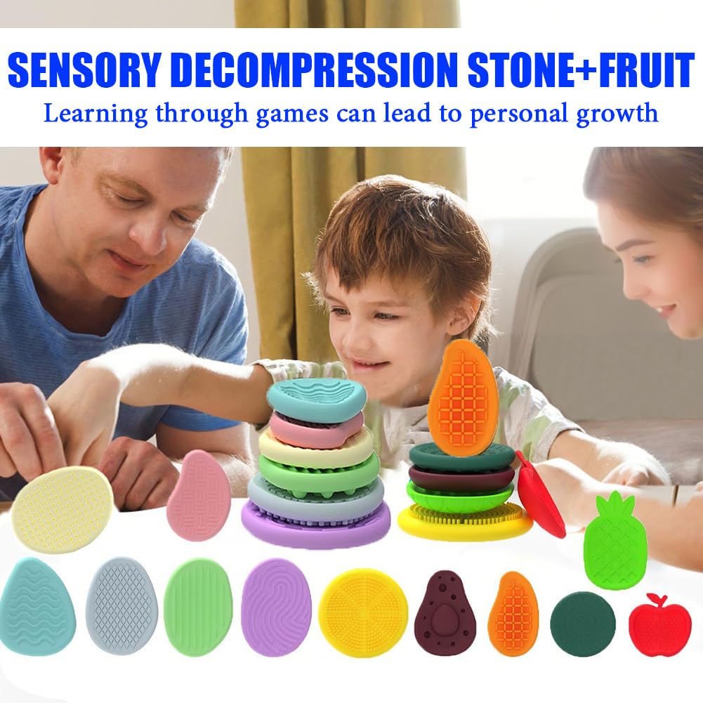 12 Stück Fidget & Sensory Stones – Stressabbau Spielzeug Für Kinder & Erwachsene, Aus Silikon, Verschiedene Formen