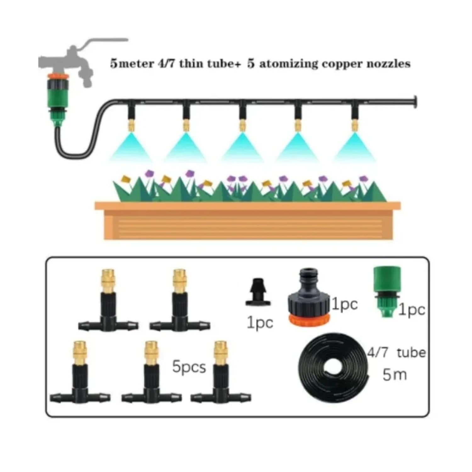 Garden Supplies 5-30M Garden Automatic Irrigation Kit Spray Atomizing Sprinkler Adjustable Watering System Misting Cooling Nozzle(5M)