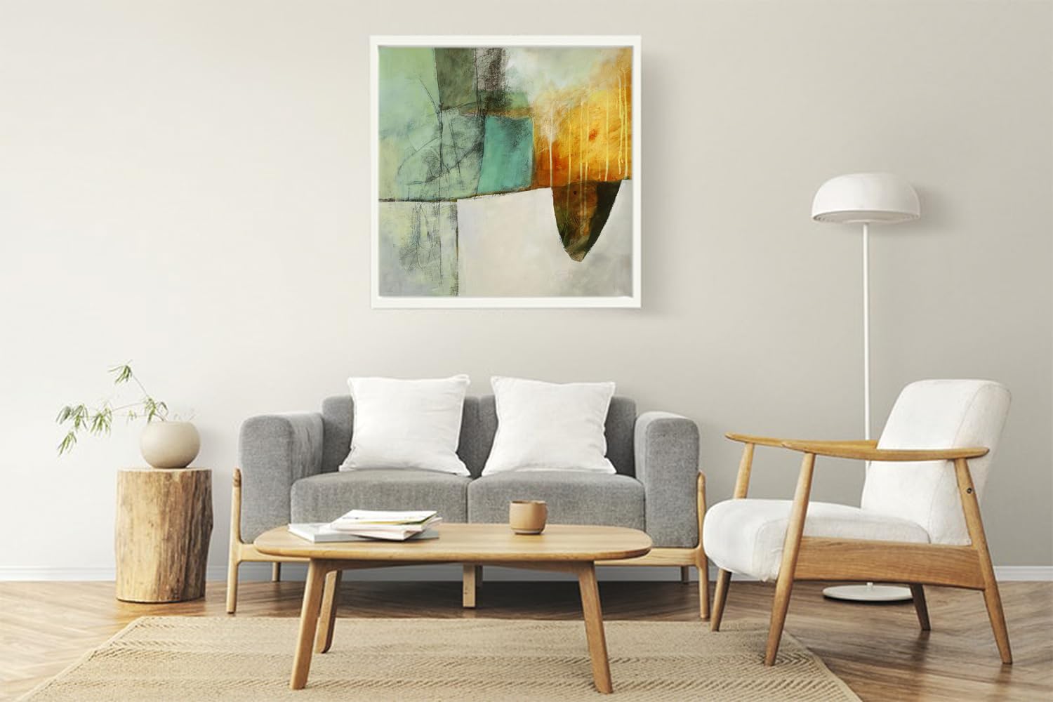 VERRE ART Printed Framed Canvas Painting for Home Decor Office Wall Studio Wall Living Room Decoration (22x22inch White Floater) - Submerge #2