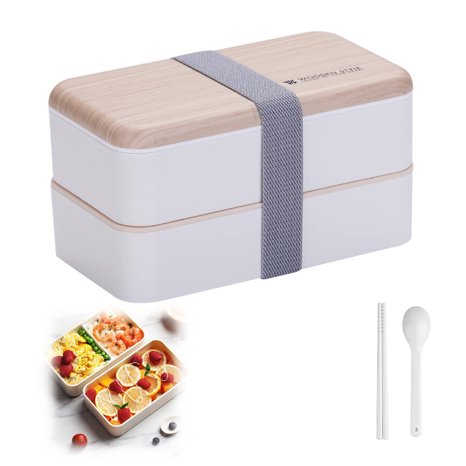 Bento Box Da 1200ml Per Adulti Con Posate - 2 Livelli, Adatto A Microonde E Lavastoviglie - 3