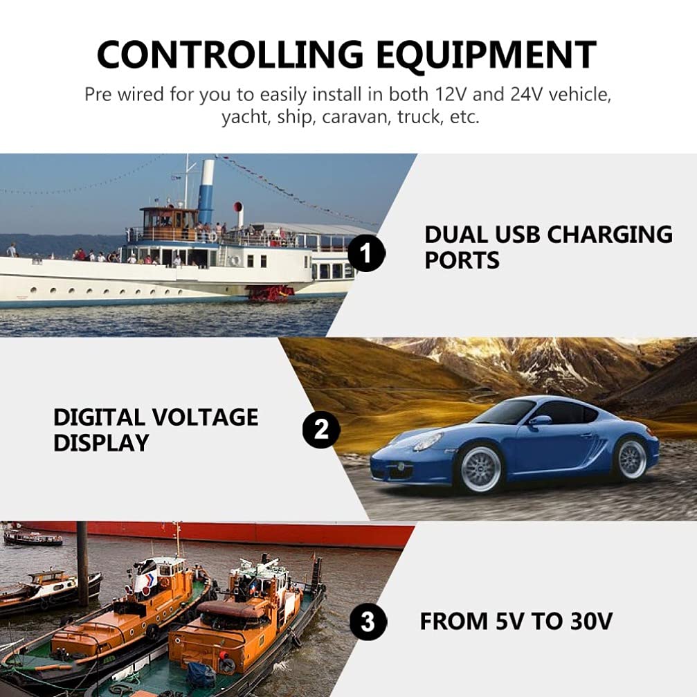 FAVOMOTO Gang Switch Panel Digital Voltmeter Dual USB Ports for Vehicle Boat Rv and Truck Charging Needs