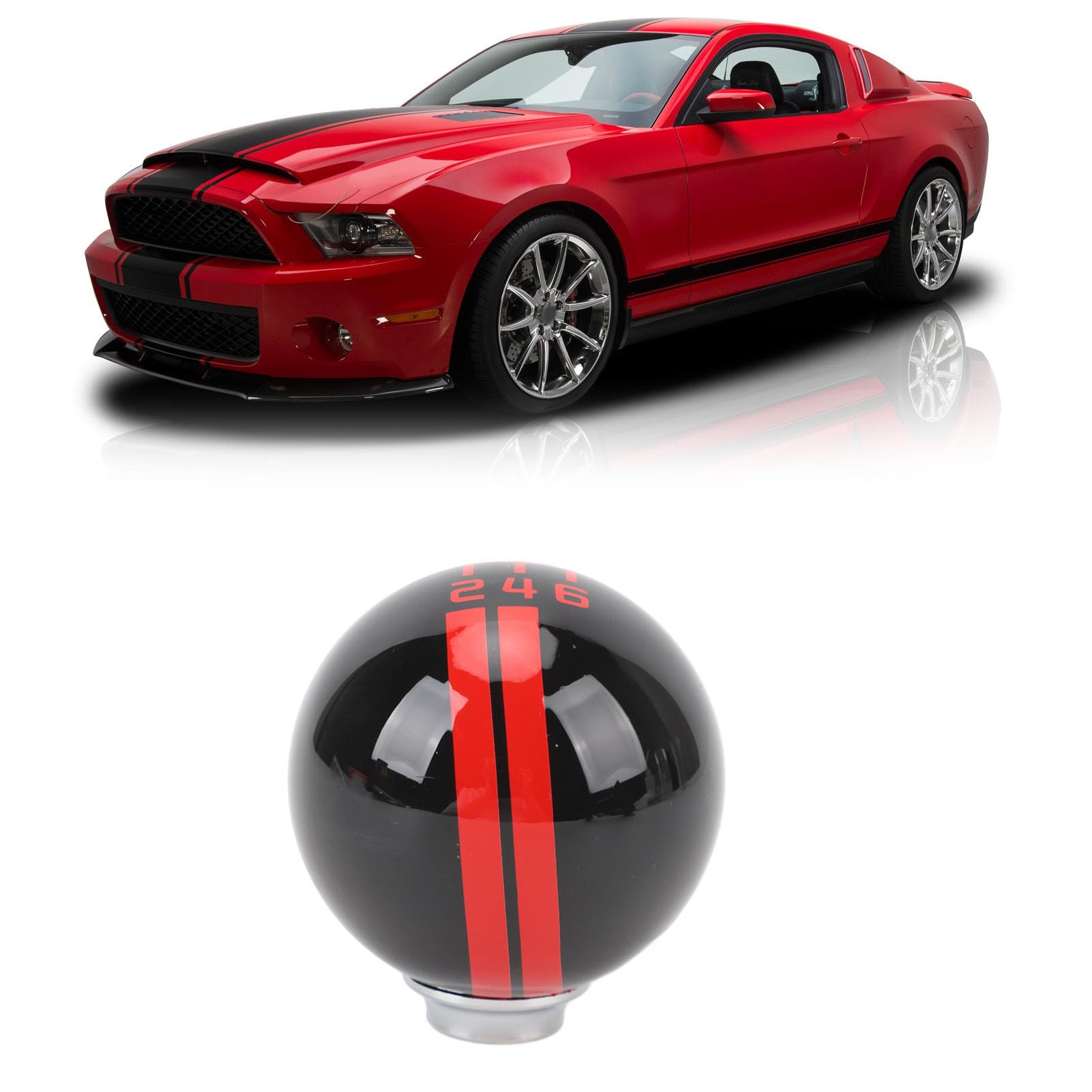 Pomello per Auto Gt500 Style Round Ball 6 velocità Manopole con 3 Adattatori Veicolo Manuale (nero rosso)