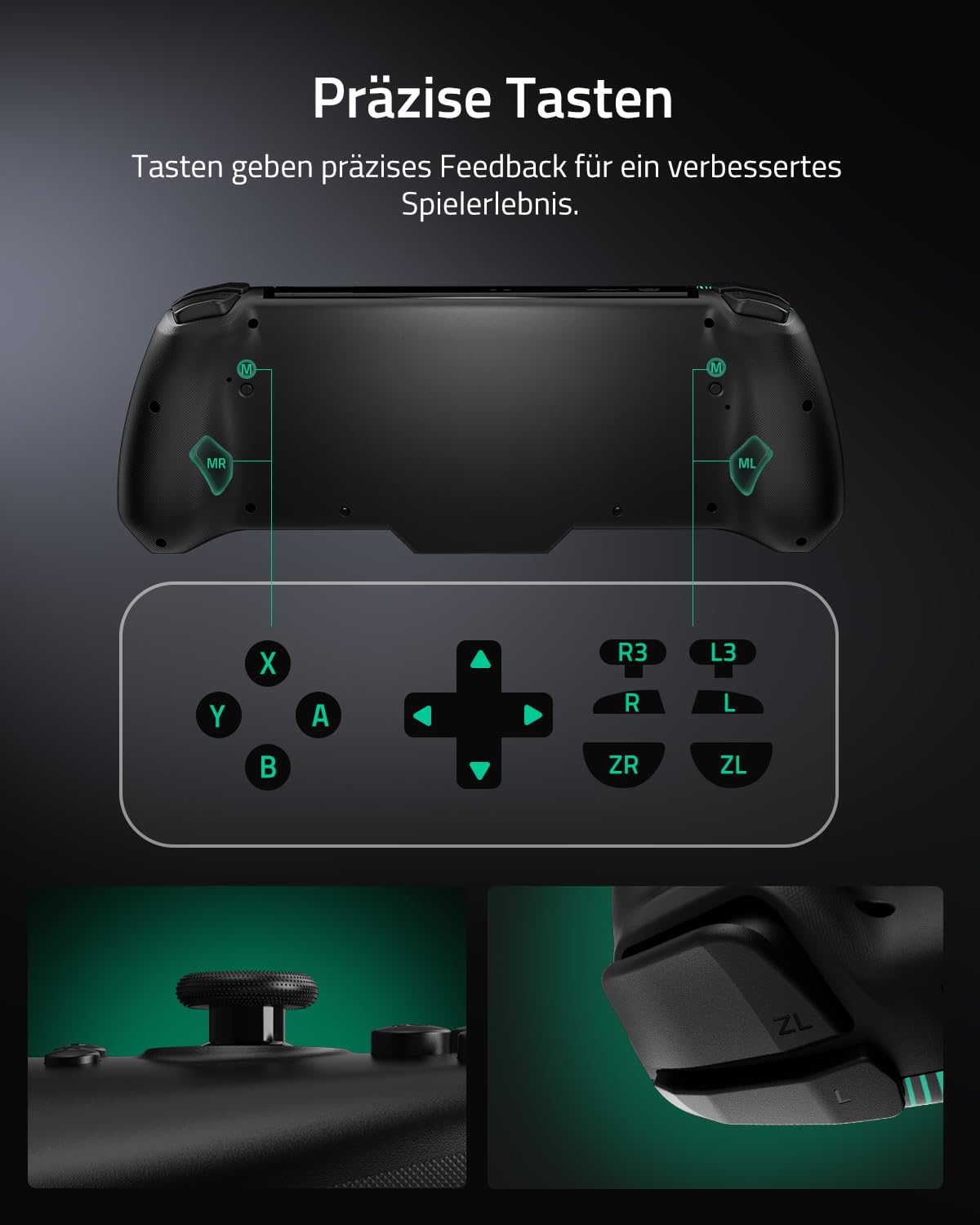 Luminpad ergonomischer Schalter-Controller, kompatibel mit Switch/OLED, 7 LED-Farben/Turbo/Mapping – Schwarz