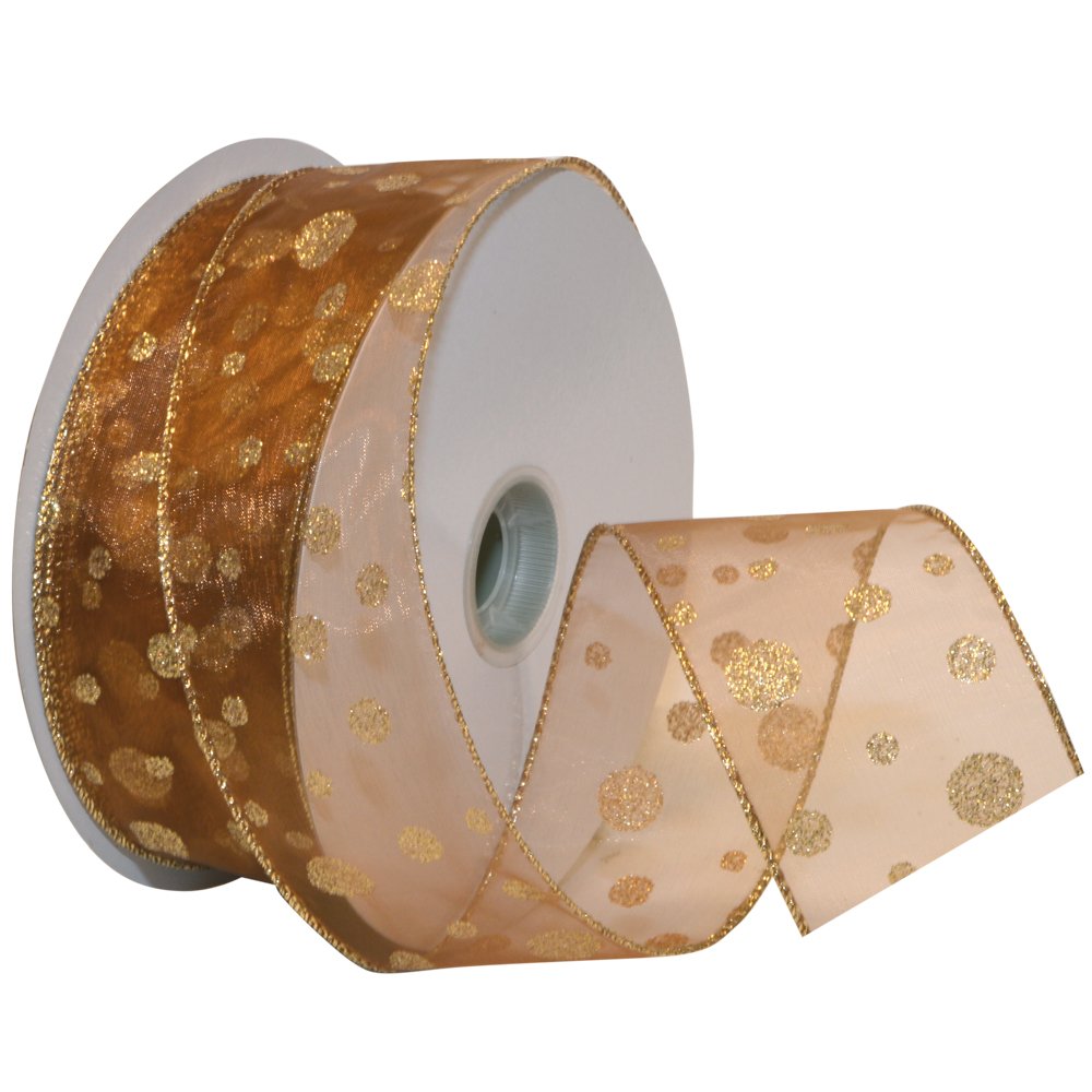 Ruban paillettes pois transparent fil métallique Morex Ribbon bronze doré de 45m pour décors