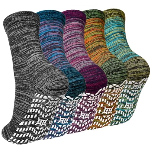 Image of ZAKASA Non Slip Grip Socks - Non Skid Crew Grippy Socks for Men Women Anti Slip Grippers for Elderly Hospital Yoga Pilates