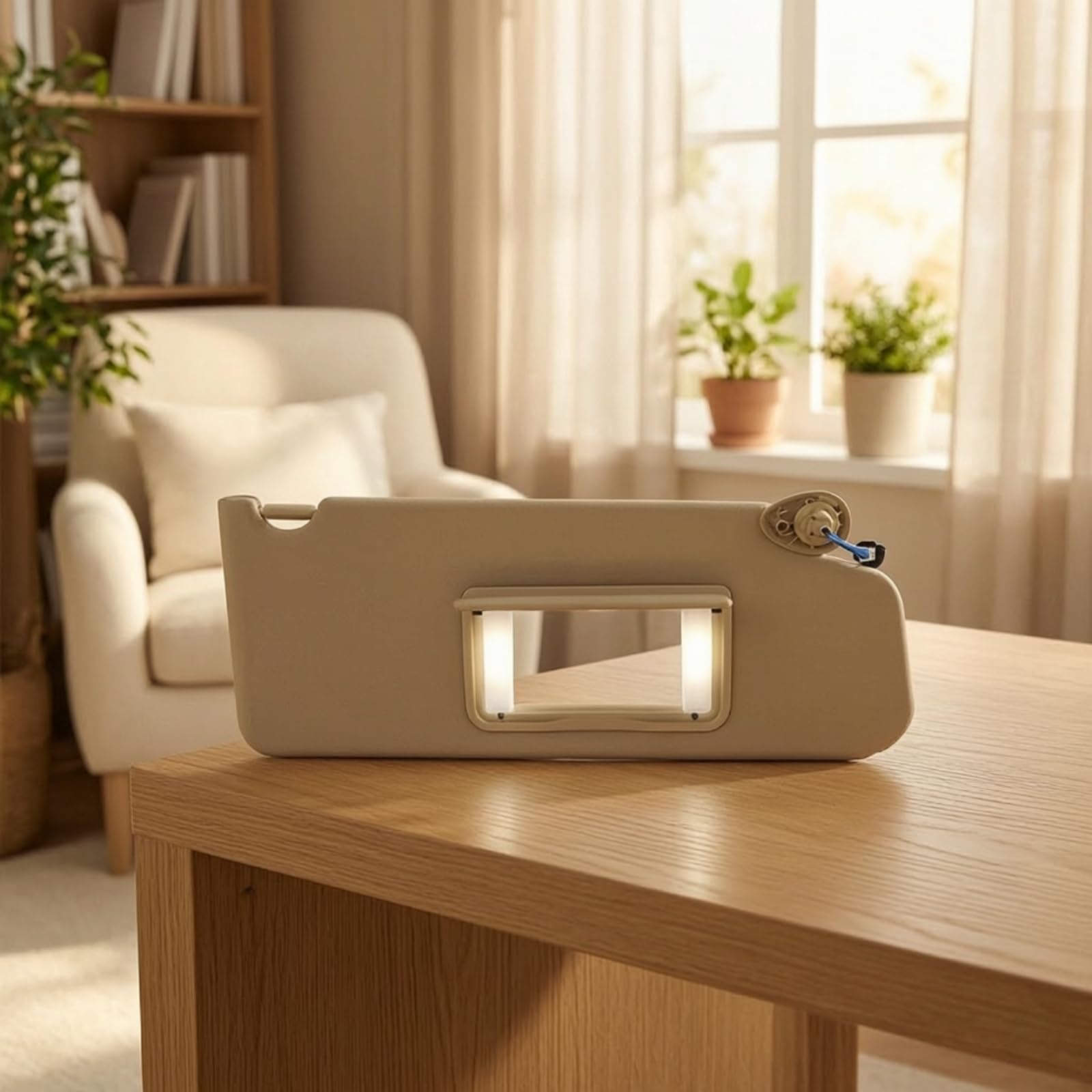 Protection Pare-Soleil Voiture avec Miroir Rabattable Anti-éblouiss Pare-Brise Lumière Solaire Construction Rembourrée Bord Arrondi Fixation, Style to 2, Beige