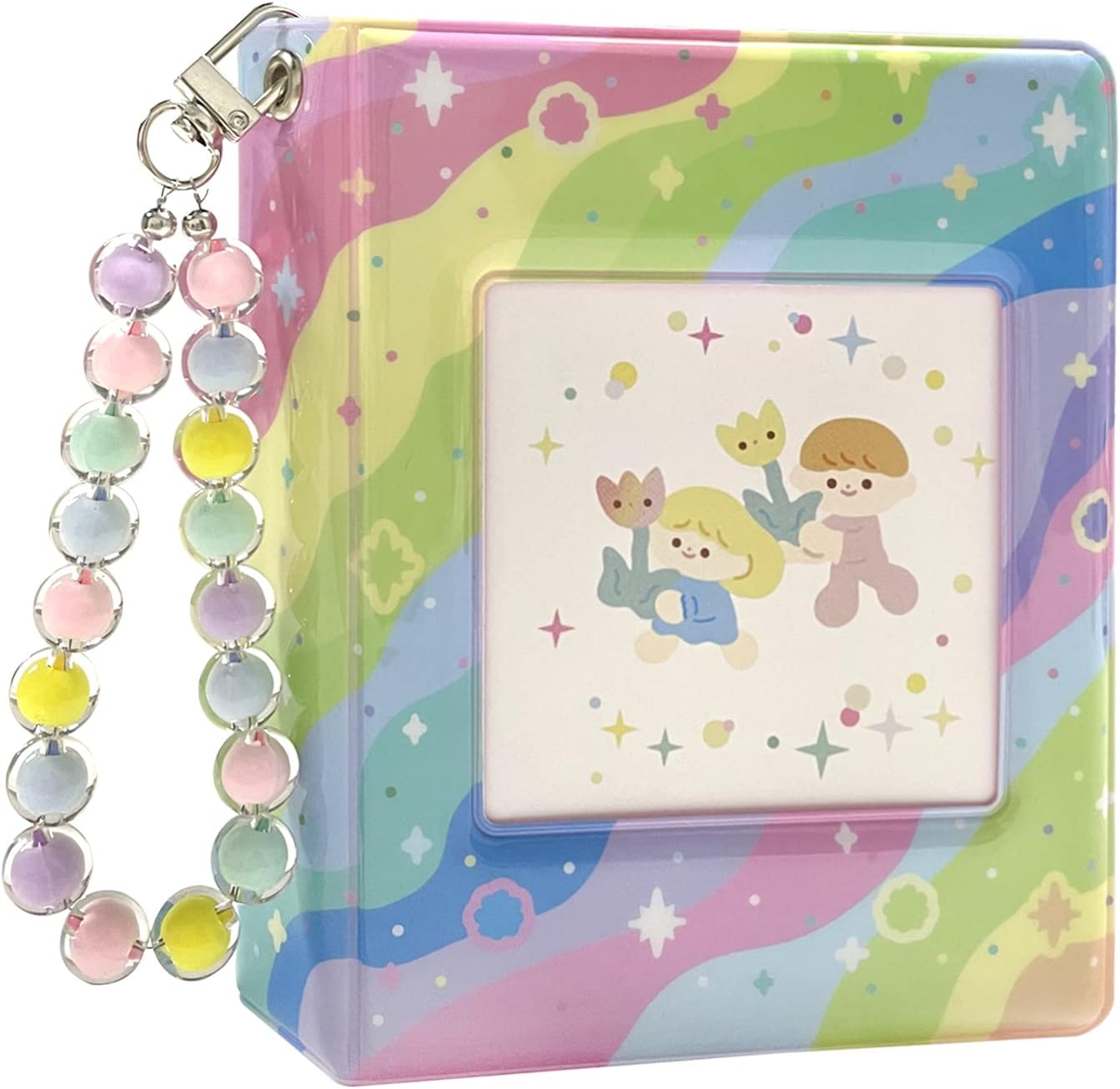 YAHUIPEIUS 3 Inch Mini Photo Album, Square Hollow Card Binder Photo Album Kpop Photo Card Holder with Colorful Bead Chain 80 Pockets