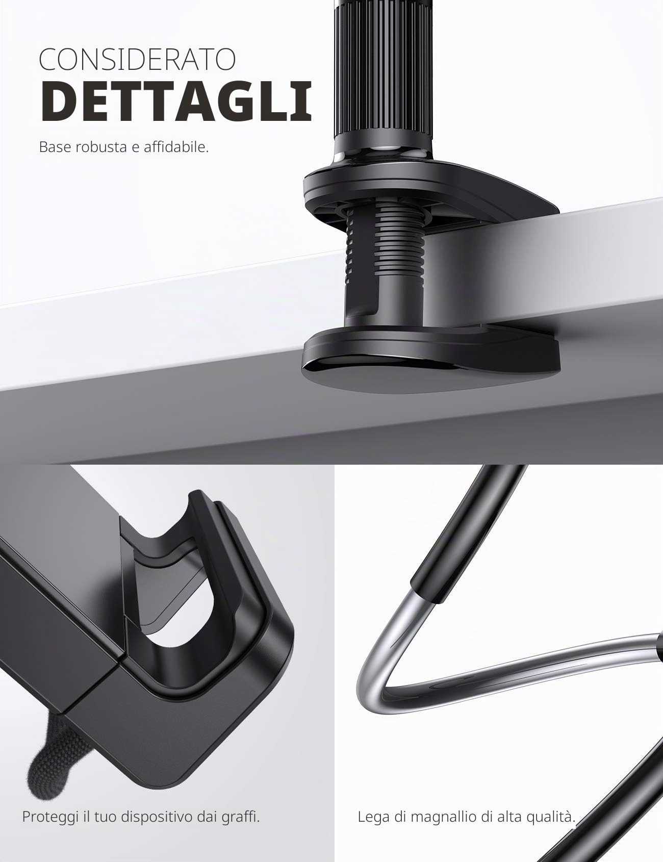 Lamicall Supporto Tablet, Collo Oca Supporto Regolabile - Universale Supporto Stand per 2020 iPad Pro 10.5, Pro 9.7, iPad Air Mini 2 3 4, iPhone, Switch, Samsung Tab, Altri Tablets - Nero
