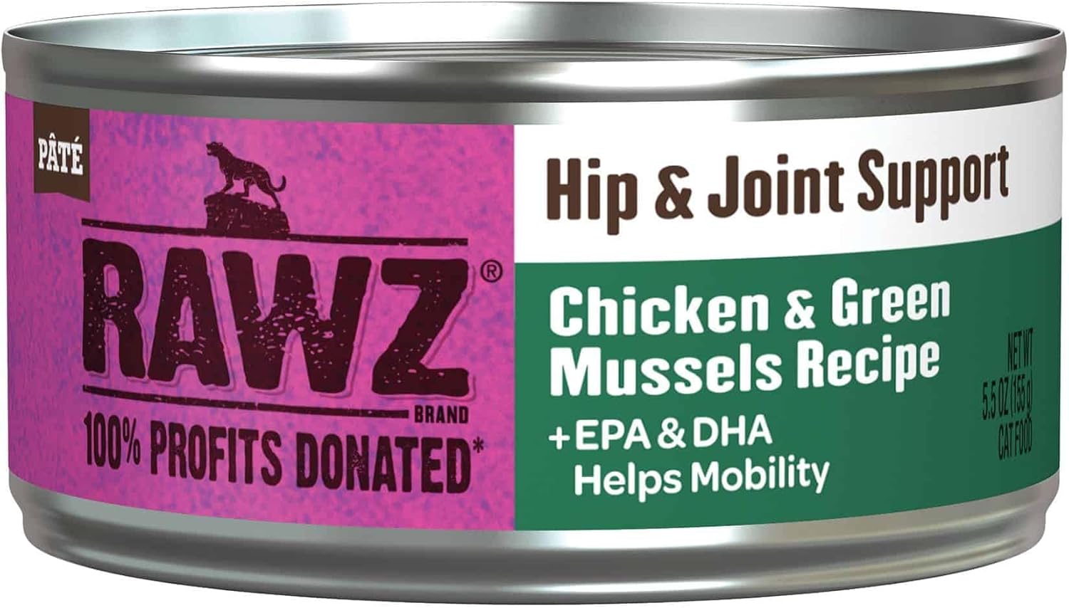 Rawz Hip & Joint Support Chicken & Green Mussels Wet Canned Cat Food + EPA & DHA for Mobility (Case of 24 Cans)