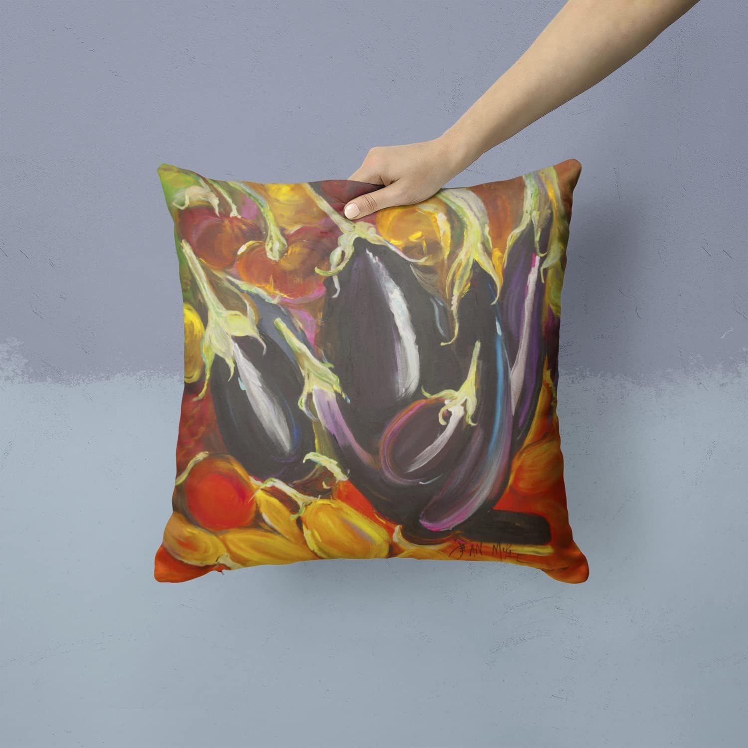 Caroline's Treasures JMK1260PW1414 Eggplant Fabric Decorative Pillow Machine Washable, Indoor Outdoor Decorative Pillow for Couch, Bed or Patio, 14Hx14W