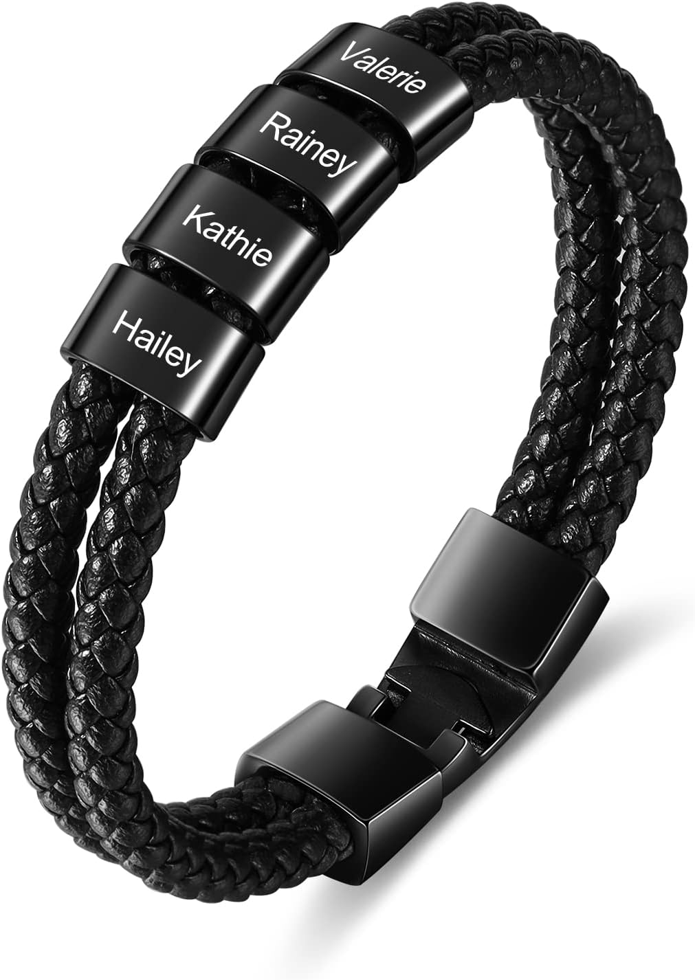 Personalized Fathers Bracelet with Names Custom Name Engraved Mens Braided Leather Bracelets for Men Christmas Birthday Gifts for Dad Husband Grandpa Boyfriend