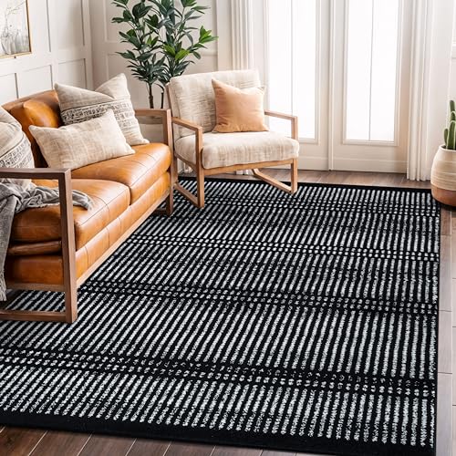 Tapete Rugshop Contemporary Stripe Lines 5' x 7' Negro miniatura 1