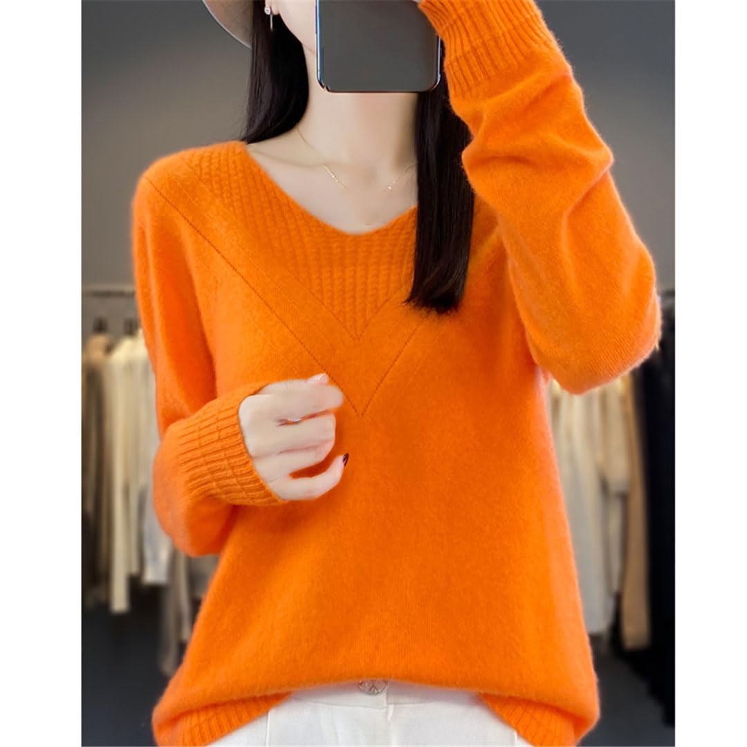 Jersey De Punto De Lana con Cuello En V para Mujer, Jersey De Manga Larga