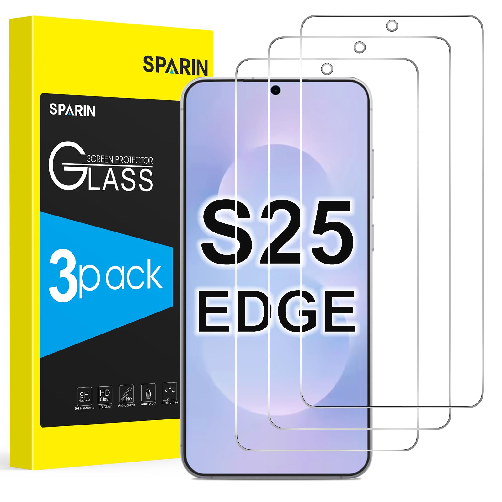 SPARIN 3 Stück Schutzfolie für Samsung Galaxy S25 Edge Panzer Schutz Glas, HD-Klar, Fingerabdruck-ID Kompatibel, 9H Härte, Kratfest, 6,7 Zoll