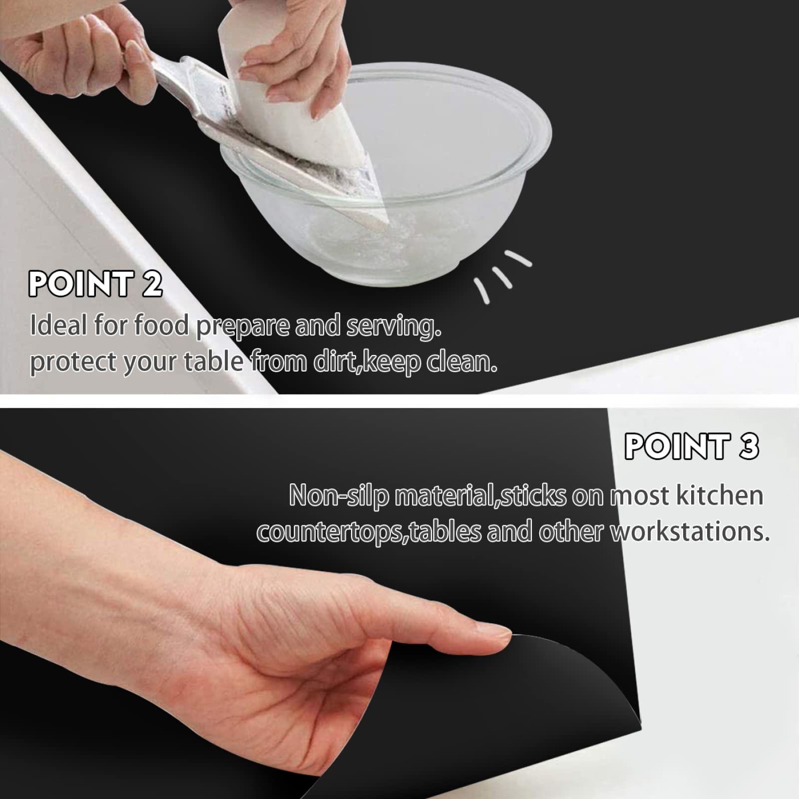 Tapis de table surdimensionné antidérapant en silicone pour plan de travail de cuisine - Isolant multifonction - Noir - 60 cm x 200 cm