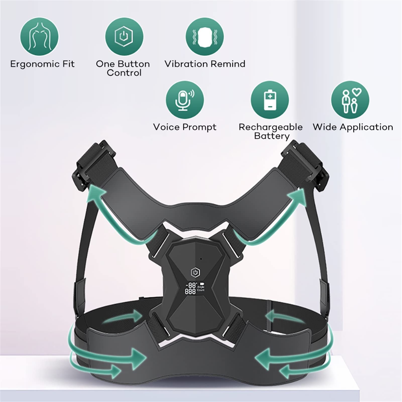 Corrector de Postura de Espalda, Sensor Inteligente, recordatorio de vibración, clavícula Ajustable, Pecho, Espalda, Hombro, cinturón, Soporte de Voz