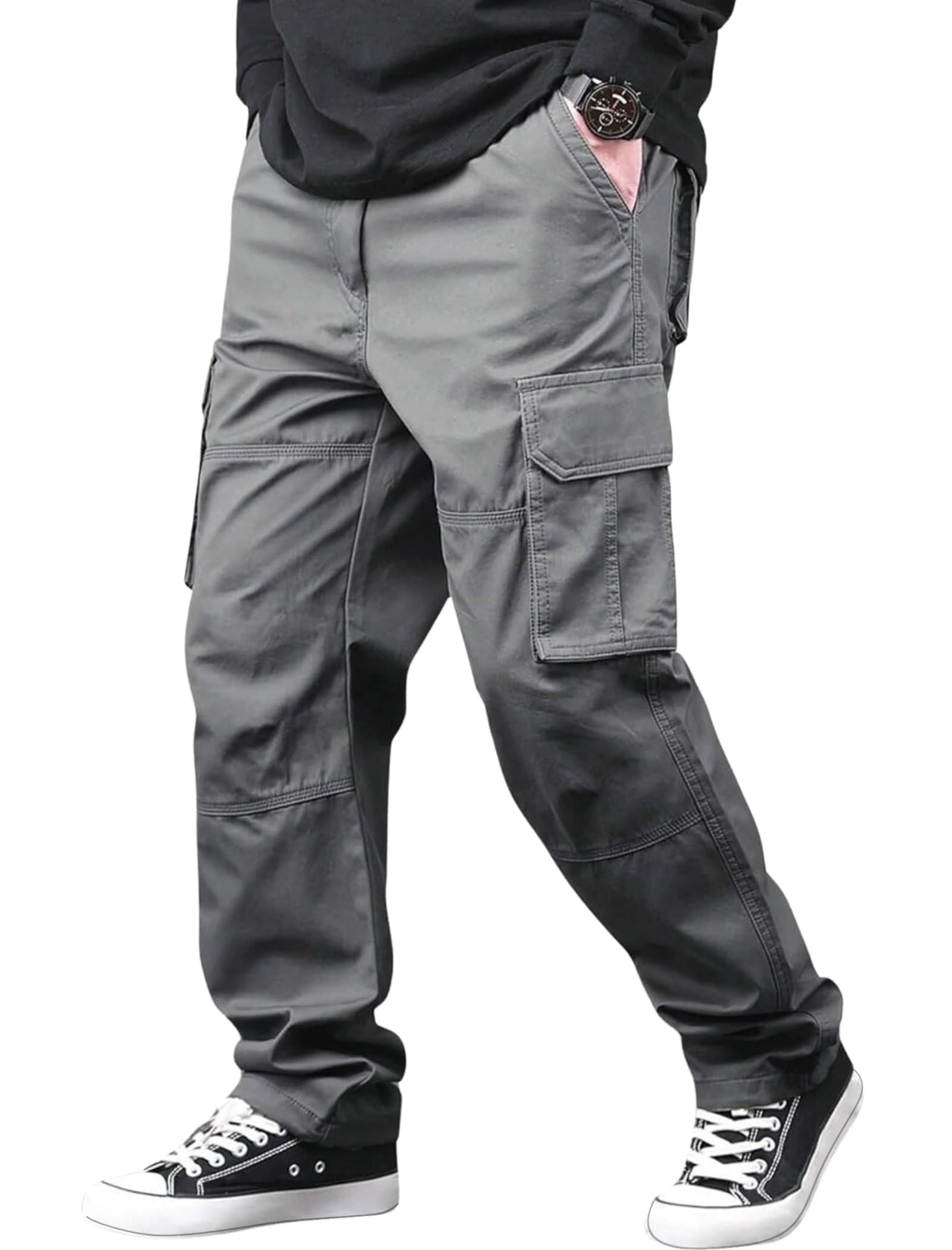 Men’s Cargo Trousers-100% Premium Cotton Regular Fit Straight Leg Lightweight Breathable Multi-Pocket Utility Casual Pants-image-14