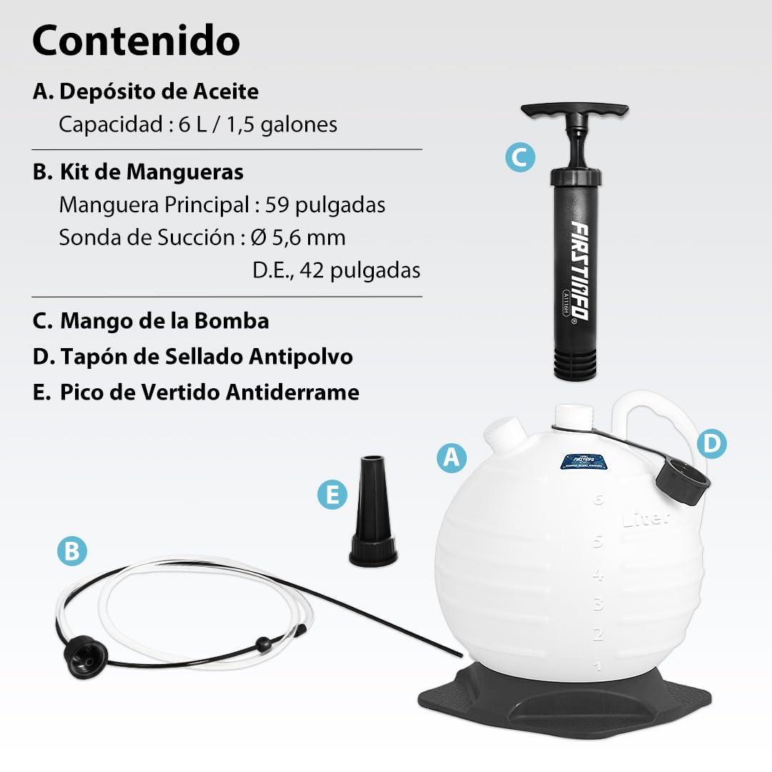 FIRSTINFO A1116H | 6L | Manual | Bomba Extractora de Aceite Líquido | Bomba Aspiración Aceite | para Coches, Motos, Motores